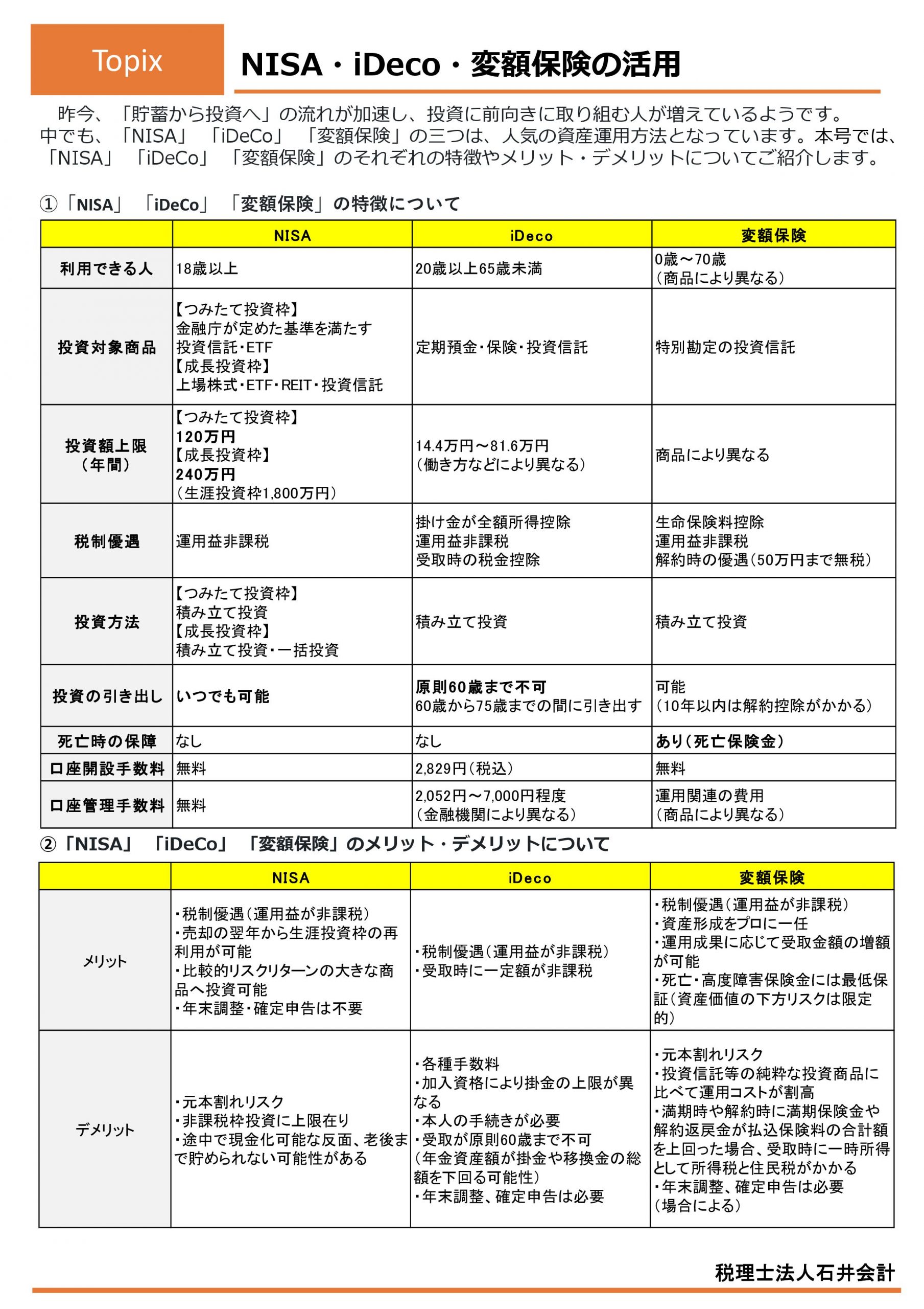 NISA・iDeco・変額保険の活用 | 石井経営グループ